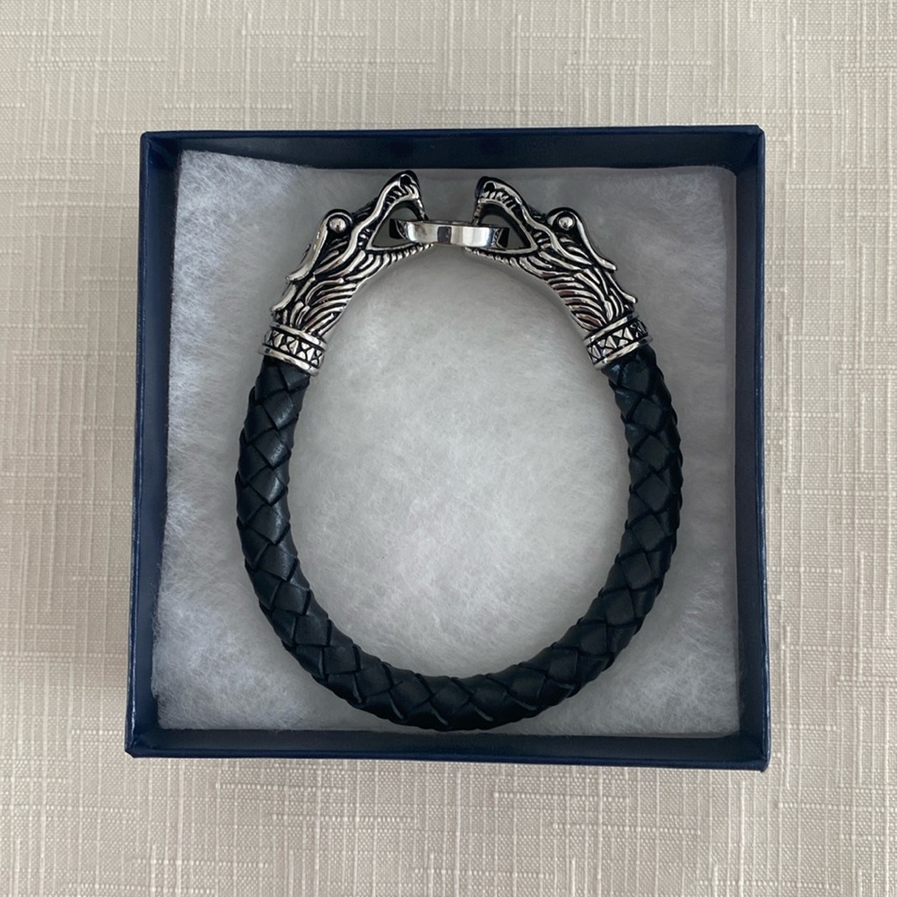 Stainless Steel Dragon Leather Bracelet